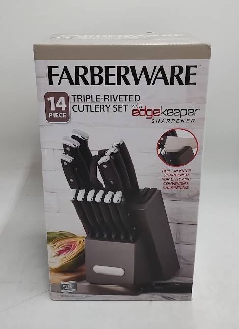 Farberware 14pc Triple Rivet Knife Block Set with Edgekeeper Sharpener Graphite
