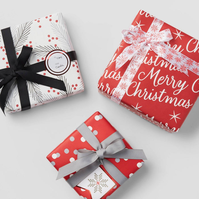 20 sq ft 'Merry Christmas' Kraft Gift Wrap Red/White - Wondershop