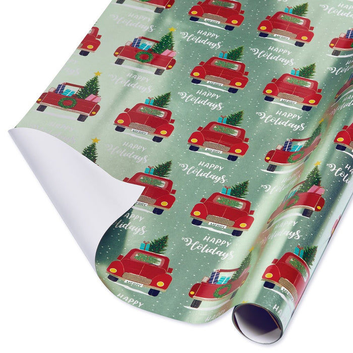 20 sq ft Happy Holiday Truck Christmas Roll Wrap Foil