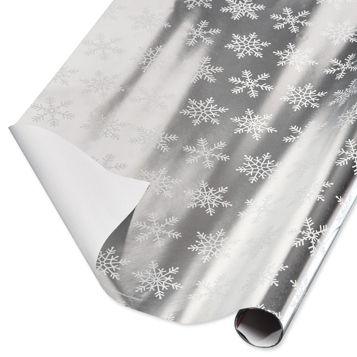20 sq ft Roll Wrap Foil White Snowflakes Silver