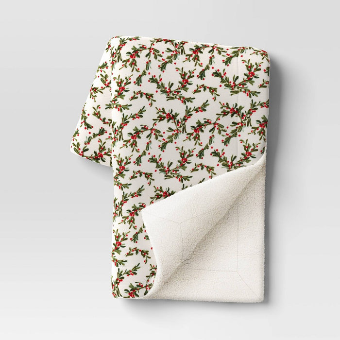 Holly Printed Plush with Faux Shearling Reverse Throw Blanket Brown/White - Threshold