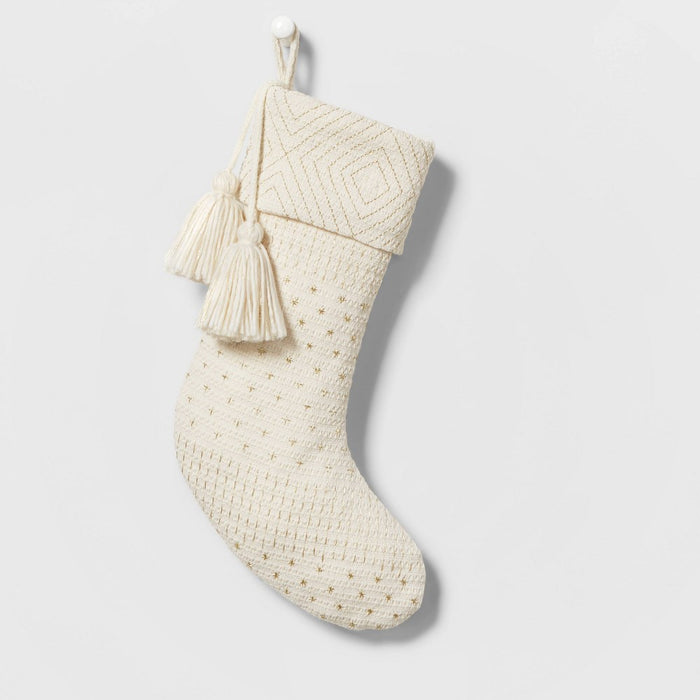 Woven Christmas Stocking with Metallic Stitching Ivory - Wondershop