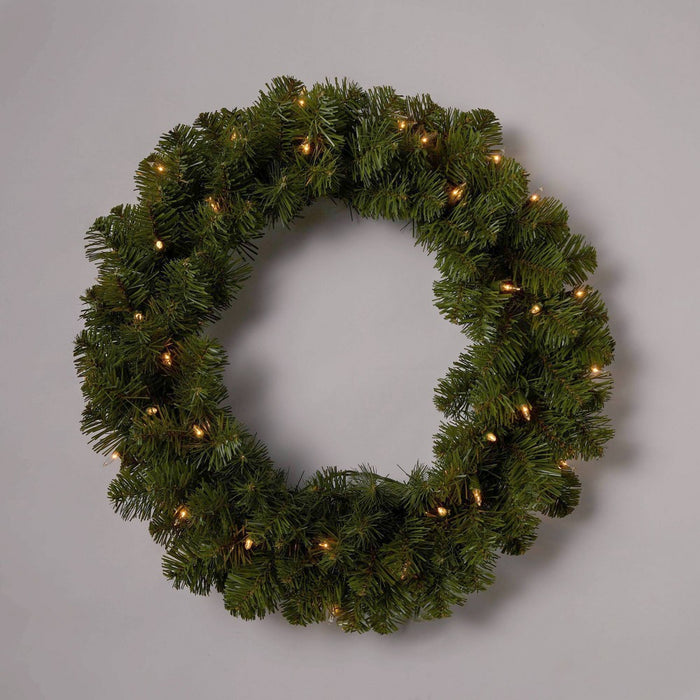 20" Pre-lit Pine Artificial Christmas Wreath Clear Lights - Wondershop