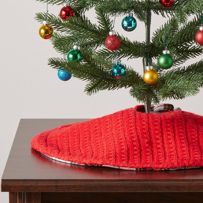 16" Reversible Cable Knit to Plaid Mini Christmas Tree Skirt Red - Wondershop