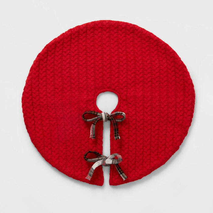 16" Reversible Cable Knit to Plaid Mini Christmas Tree Skirt Red - Wondershop