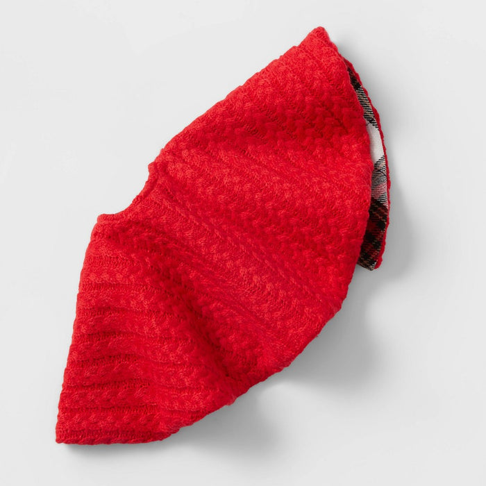 16" Reversible Cable Knit to Plaid Mini Christmas Tree Skirt Red - Wondershop