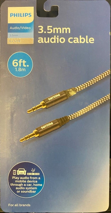 Philips Auxiliary Cable 3.5mm Elite 6ft Black/White