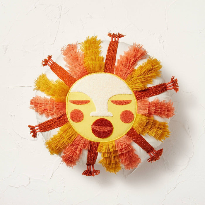 Fringed and Embroidered Sun Round Throw Pillow Gold - Opalhouse designed with Jungalow