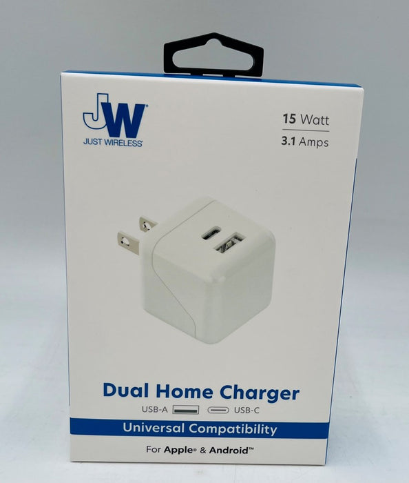 Just Wireless Dual Port USB-A and USB-C Wall Charger - White