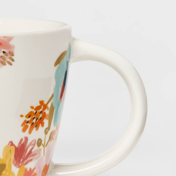 16oz Stoneware Monogram Floral Mug O - Opalhouse
