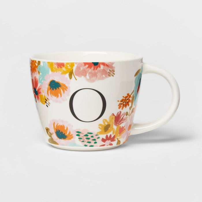 16oz Stoneware Monogram Floral Mug O - Opalhouse