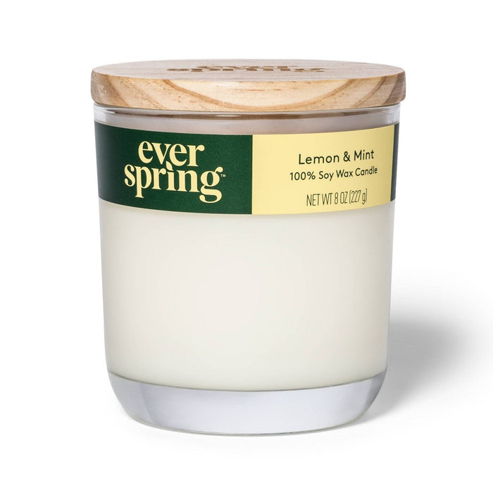 Lemon & Mint 100% Soy Wax Candle - 8oz - Everspring