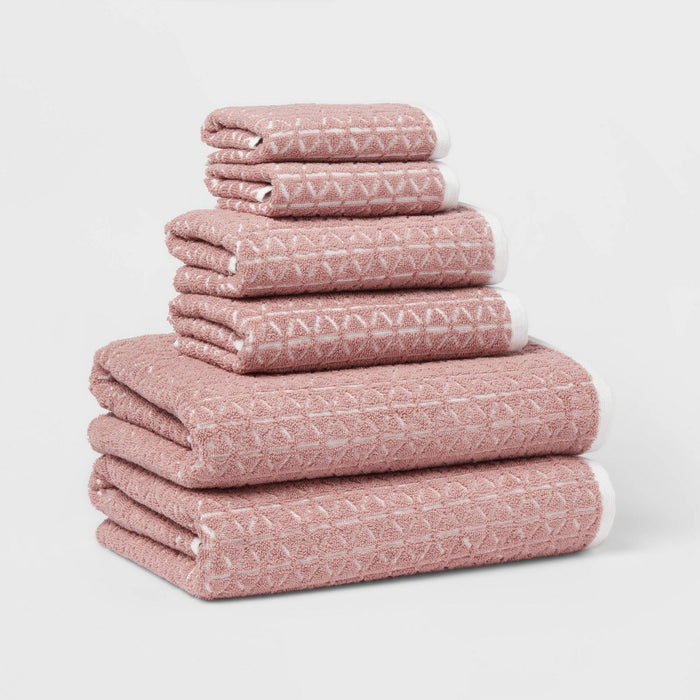 6pc Boho Bath Towels and Washcloths Set Mauve - Threshold