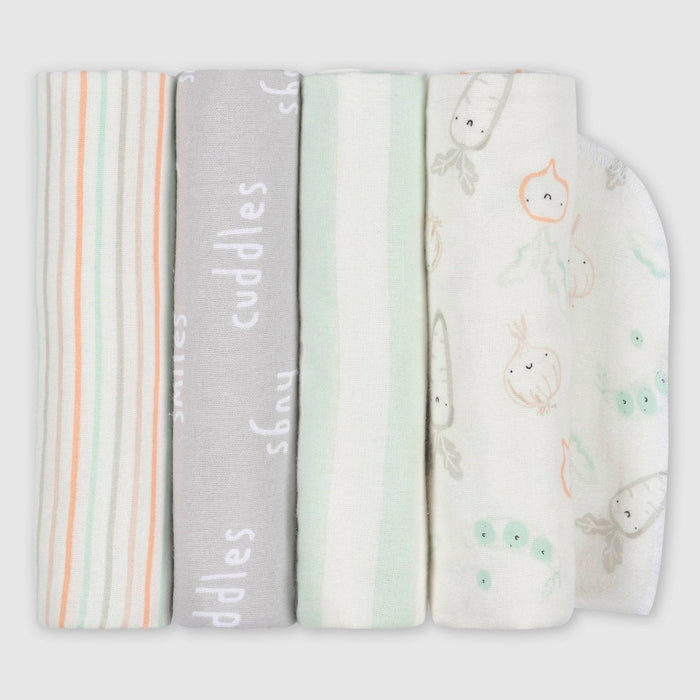 Gerber Baby 4pk Vegetables Flannel Blanket - White/Light Purple/Light Blue