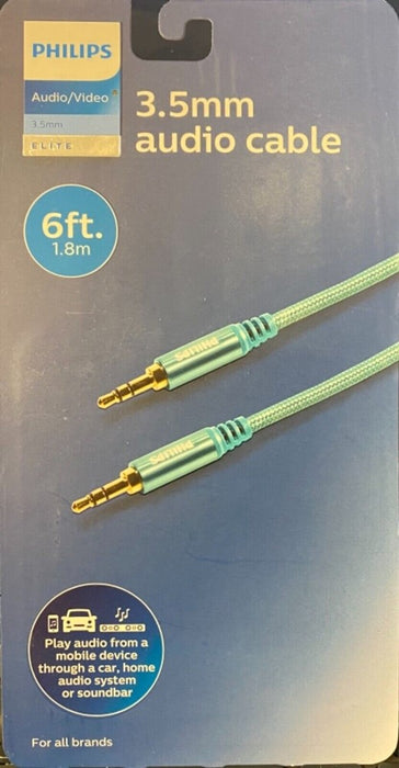 Philips Auxiliary Cable 3.5mm Elite 6ft Teal