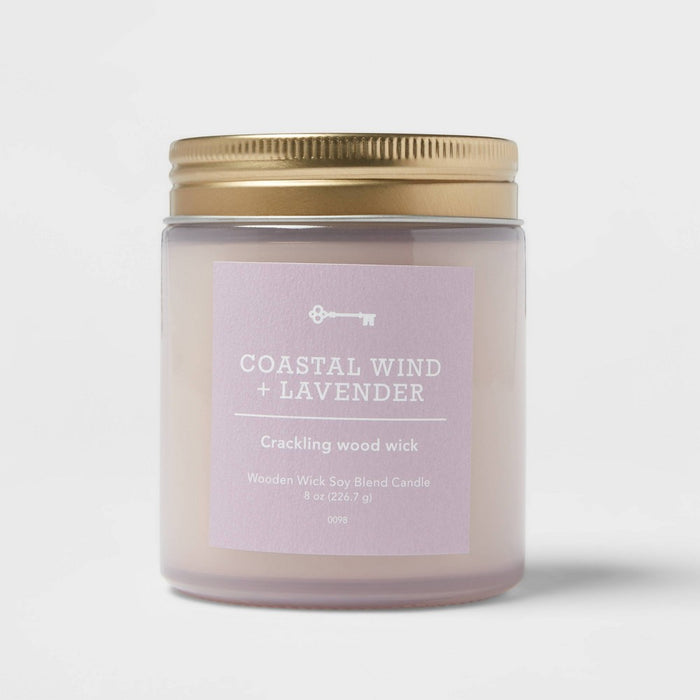Tinted Glass Coastal Wind + Lavender Woodwick Lidded Jar Candle Purple 8oz - Threshold
