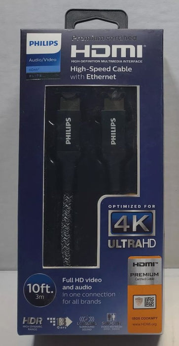Philips 10' Elite Premium High-Speed HDMI Cable with Ethernet, 4K@60Hz - Braided