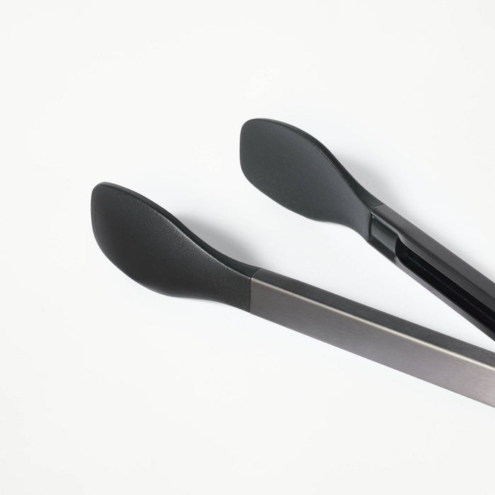 9" Stainless Steel Tongs with Silicone Head Black - Figmint