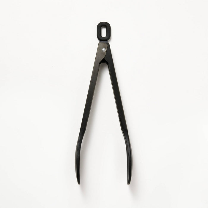 9" Stainless Steel Tongs with Silicone Head Black - Figmint