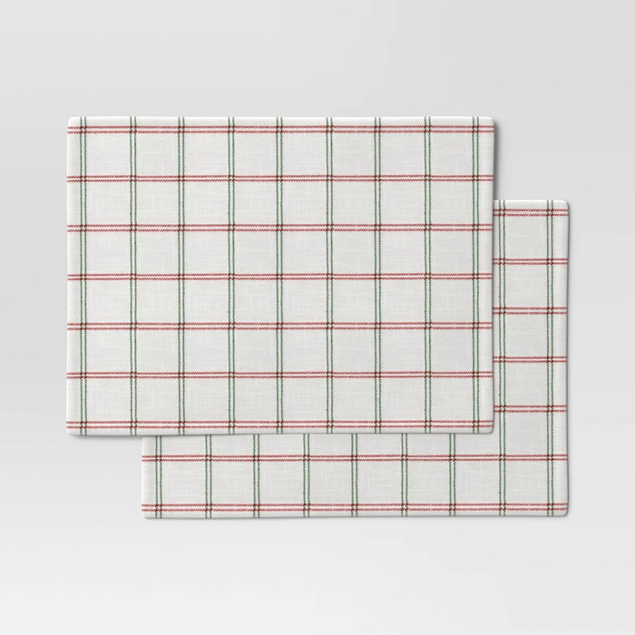 2pc Holiday Plaid Reversible Placemat Red - Threshold