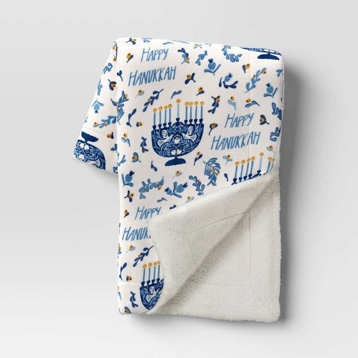 Happy Hanukkah Printed Plush Throw Blanket - Threshold