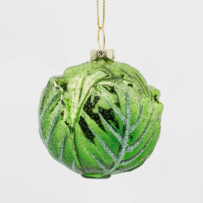 Glass Brussels Sprout Christmas Tree Ornament Green - Wondershop