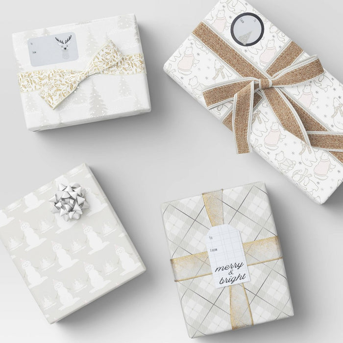 25 sq ft Foil Trees Christmas Gift Wrap White/Silver - Wondershop