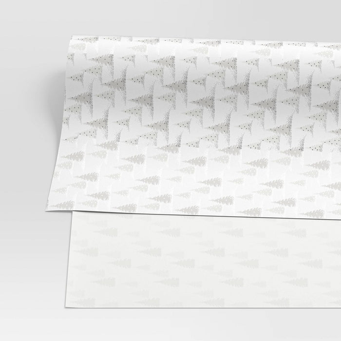 25 sq ft Foil Trees Christmas Gift Wrap White/Silver - Wondershop