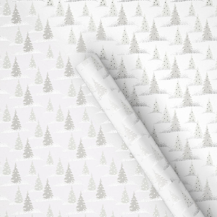 25 sq ft Foil Trees Christmas Gift Wrap White/Silver - Wondershop