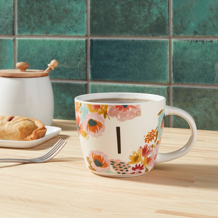 16oz Stoneware Monogram Floral Mug I - Opalhouse