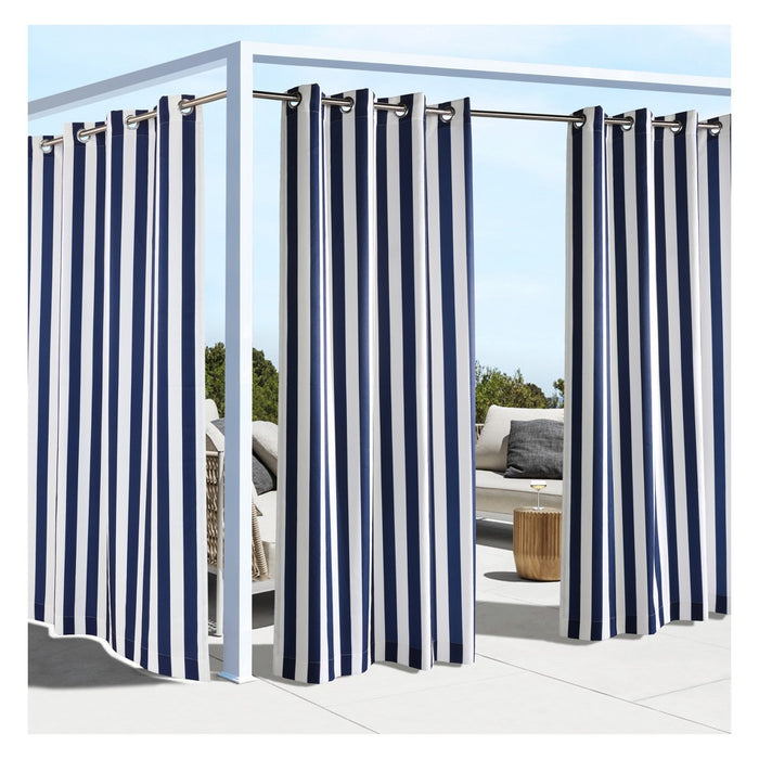 1pc 50"x96" Blackout Coastal Printed Striped Indoor/Outdoor Window Curtain Panel Navy - Outdoor Decor