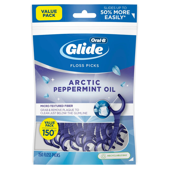 Oral-B Glide Peppermint Dental Floss Picks with Arctic Peppermint Oil Flavor - 150ct