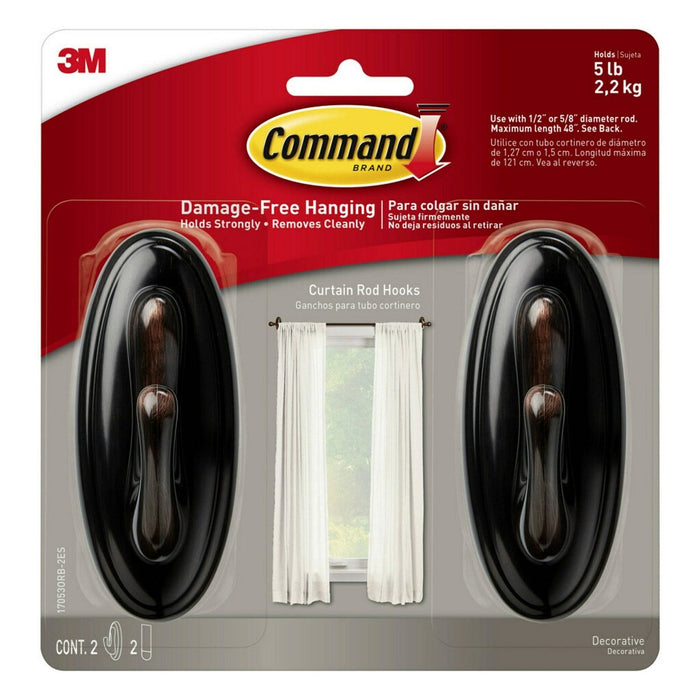 2pk Curtain Rod Hooks Oil Rubbed Bronze - Command