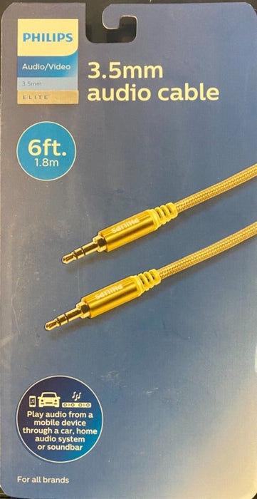 Philips Auxiliary Cable 3.5mm Elite 6ft Gold