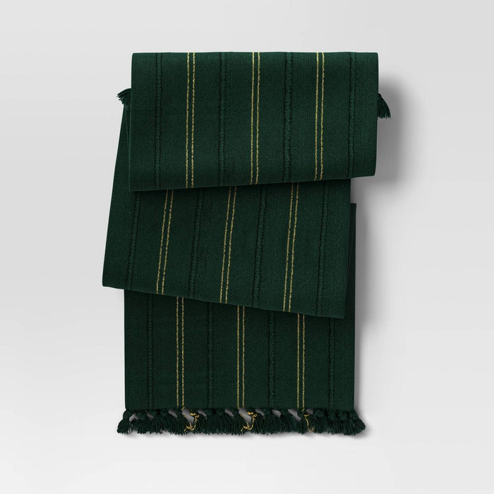 72"x14" Cotton Textured Single Layer Table Runner Green - Threshold