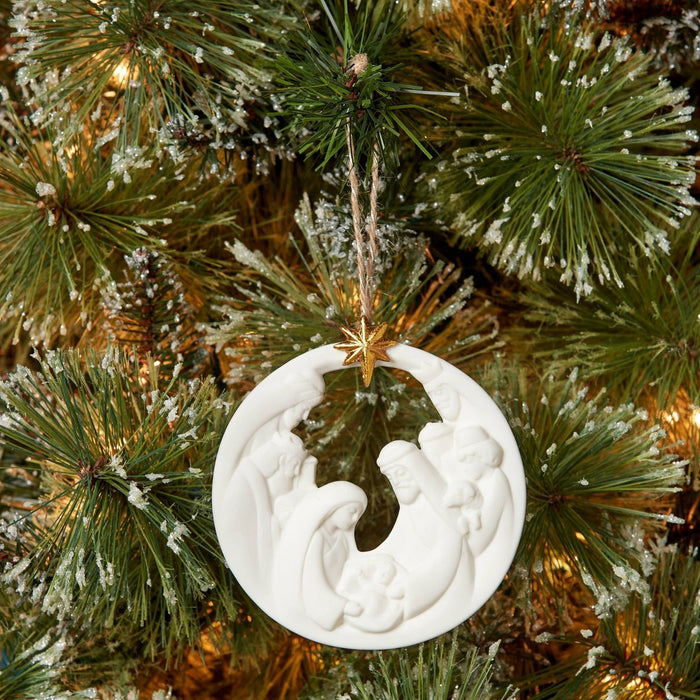 Ceramic Nativity Christmas Tree Ornament White/Gold - Wondershop