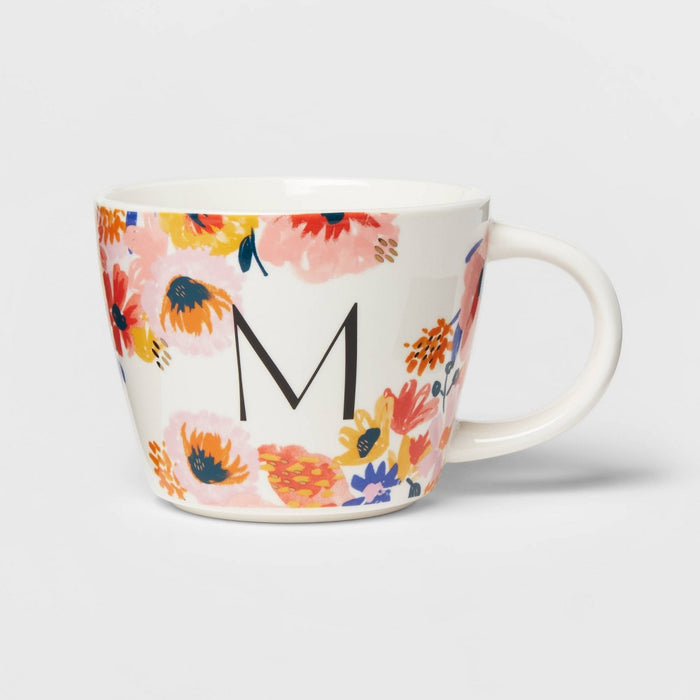 16oz Stoneware Monogram Floral Mug M - Opalhouse