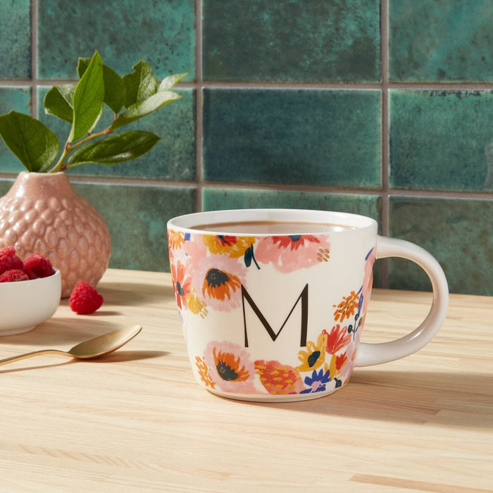16oz Stoneware Monogram Floral Mug M - Opalhouse