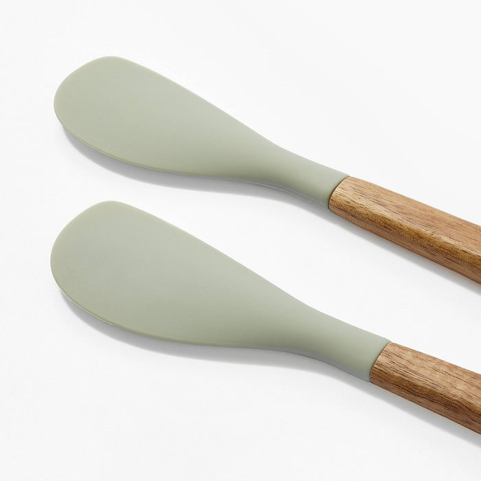 2pk Acacia Wood/Silicone Mini Spatula Set Green - Figmint