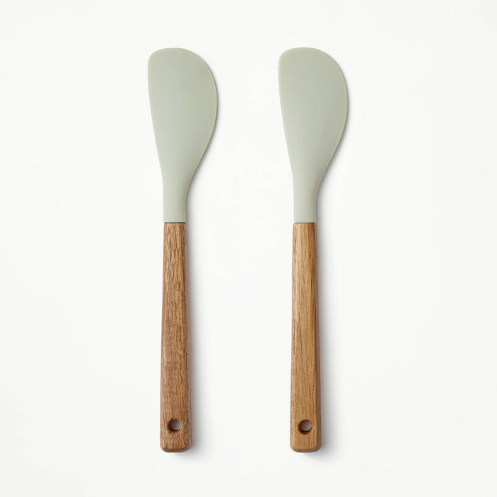 2pk Acacia Wood/Silicone Mini Spatula Set Green - Figmint