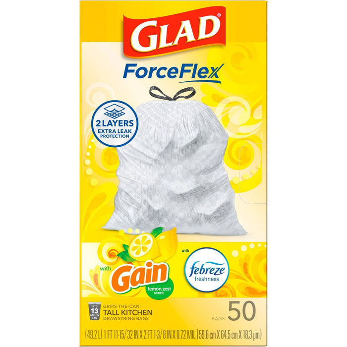 Glad ForceFlex DrawString Trash Bags - Lemon Zest - 13 Gallon - 50ct