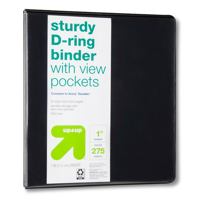 1" 3 Ring Binder Clear View Black (Compare to Avery Durable) up & up