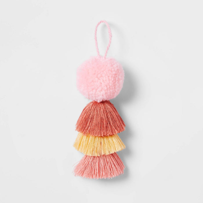 Pom with Yarn Tassel Gift Topper Pink/Orange/Yellow - Wondershop