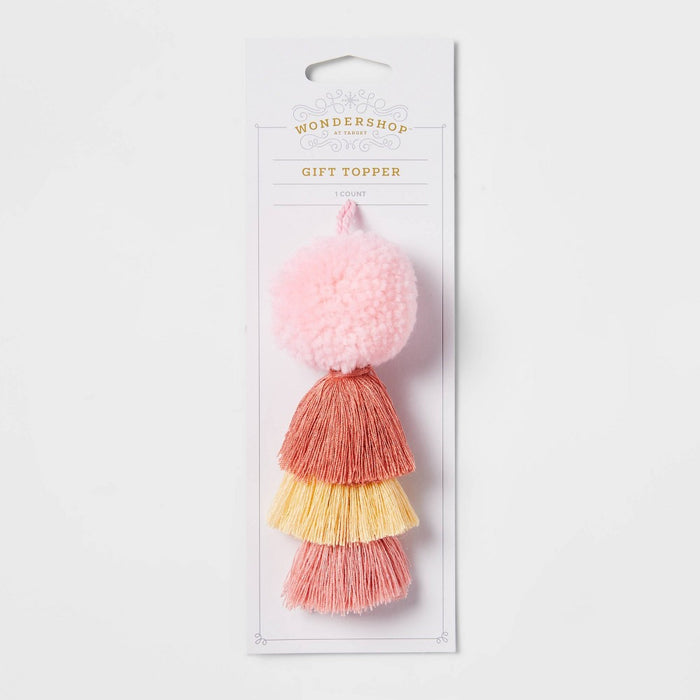 Pom with Yarn Tassel Gift Topper Pink/Orange/Yellow - Wondershop