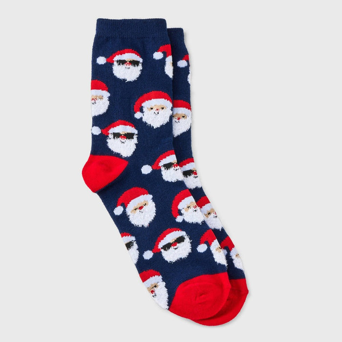 Women's Santa Holiday Crew Socks - Wondershop Navy/Red 4-10