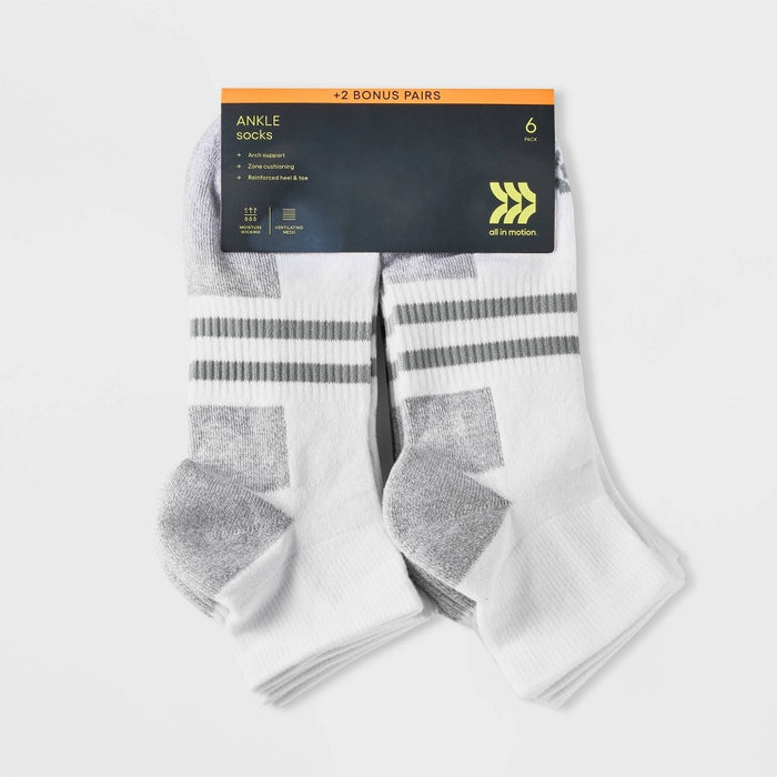 Men's Training 8pk Ankle Socks - All in Motion White 6-12