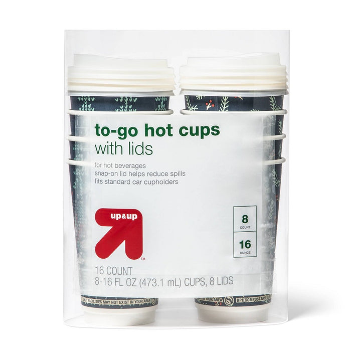 Holiday Disposable Drinkware Hot Cup - Winter Blues - 16oz/8ct - up & up