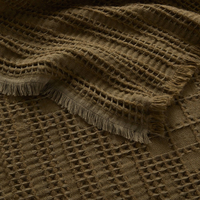 60"x80" Waffle Weave Fringed Bed Throw Green - Threshold