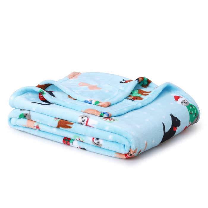 Dog and Cat Holiday Plush Christmas Throw Blanket Blue - Wondershop