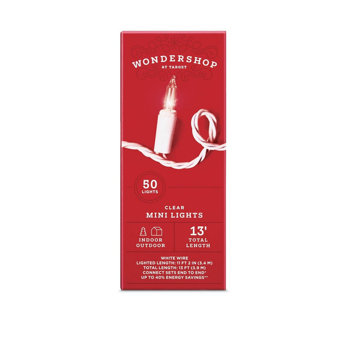 50ct Incandescent Mini Christmas String Lights Clear with White Wire - Wondershop